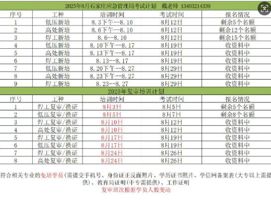 2025年石家莊特種作業(yè)焊工證考試時間表
